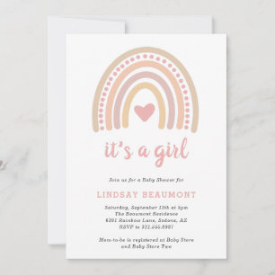 Invitation Rose Coeur mignon fille Boho Baby shower arc-en-ci