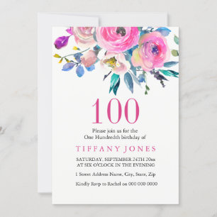 Invitation Rose coloré Tropical Floral 100e anniversaire