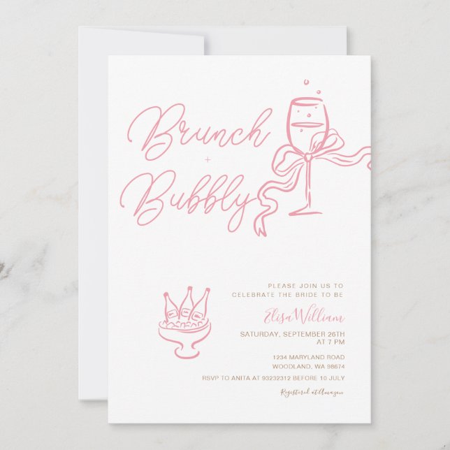 Invitation Rose Coquette Gold Rose Blush Fête des mariées Inv (Devant)