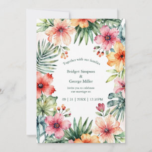 Invitation Rose Corail Mariage Floral Tropical Hawaï