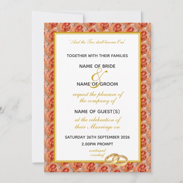 Invitation ROSE CORAL Élégant MARIAGE Floral Christian (Devant)