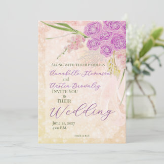 Invitation Rose coucher de soleil blush Sheer nœud Bouquet Ma