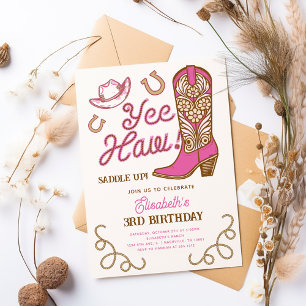 Invitation Rose Cowboy Boot Yee Haw Girl Rodeo Anniversaire
