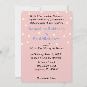 Invitation Rose Crème Pois Mariage bleu 