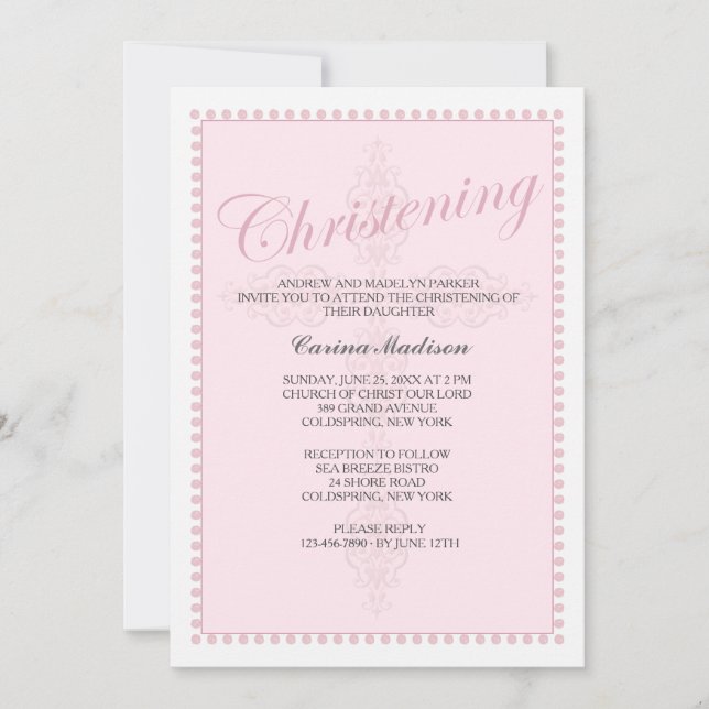 Invitation rose croisée de baptême (Devant)