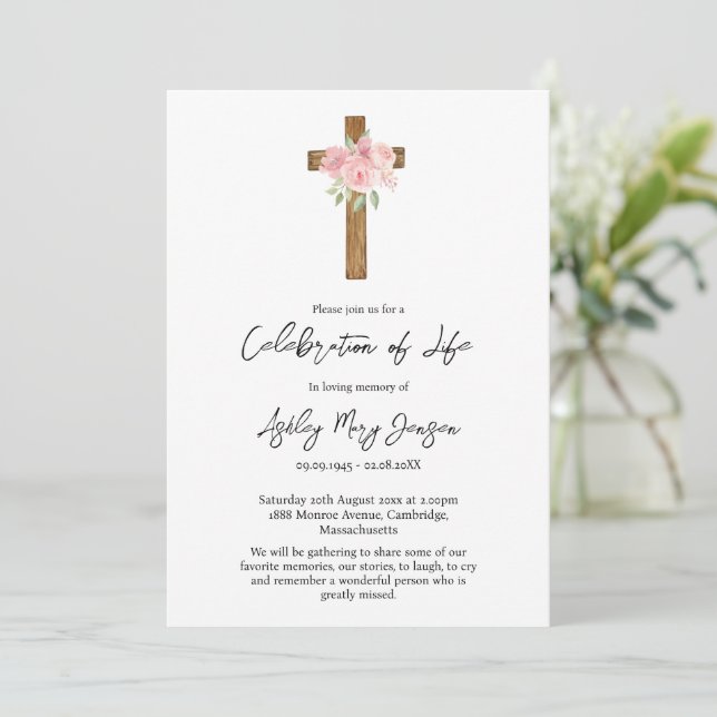Invitation Rose Cross Celebration of Life Funeral (Debout devant)