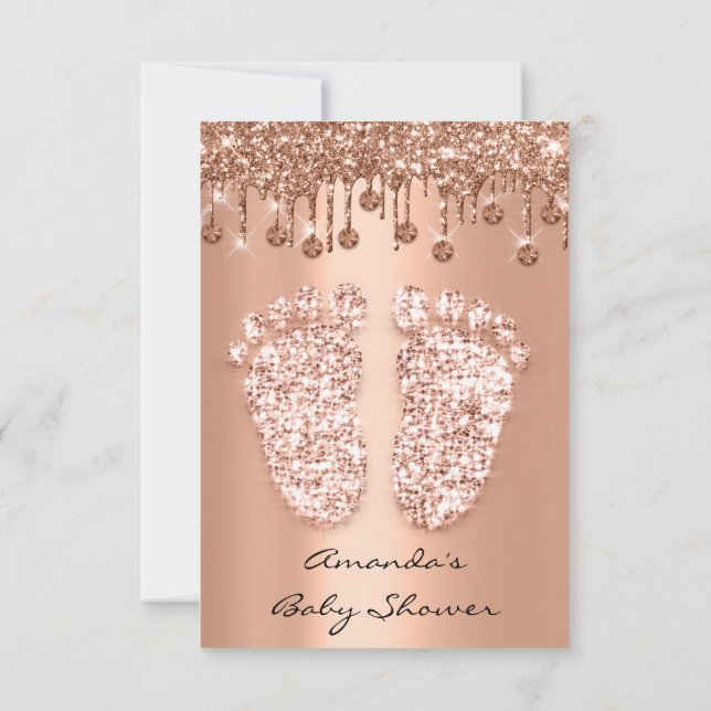 Invitation Rose Cuivre bébé fille garçon douche pieds gouttes (Dos)