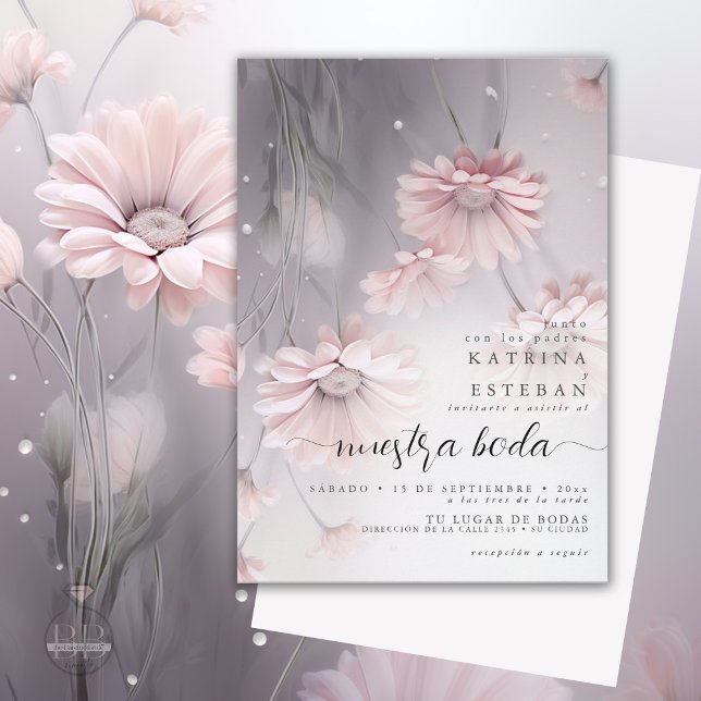Invitation Rose Daisy / Boda rosada de la margarita (Créateur téléchargé)