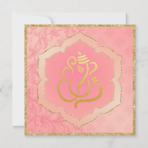 Invitation Rose Damask Gold Ganesh Mariage indien 
