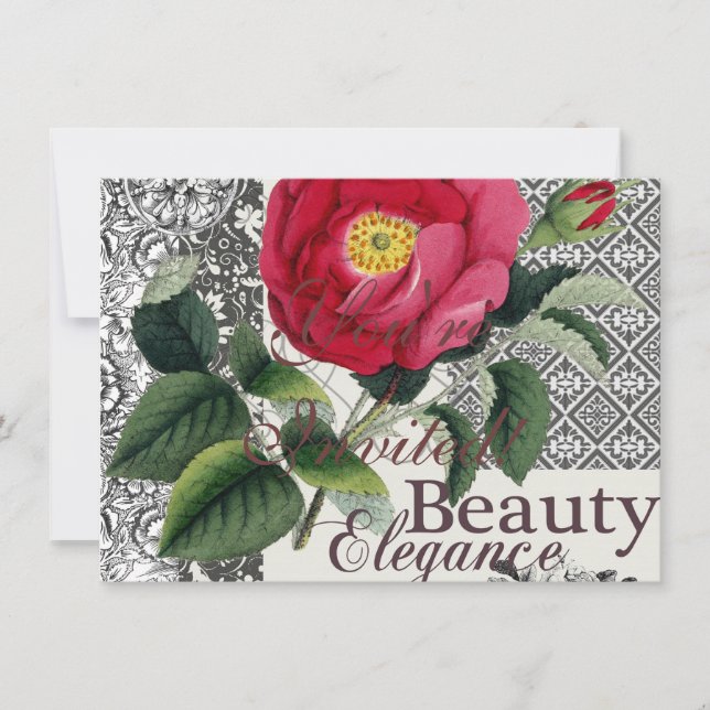 Invitation Rose Damask Joli Floral Antique (Devant)
