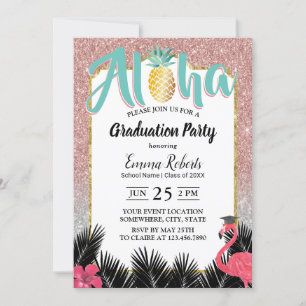 Invitation Rose d'ananas tropicale Parties scintillant d'or