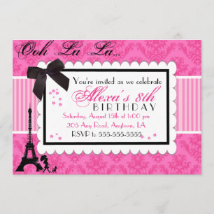 Invitation rose d'anniversaire de damassé de Paris