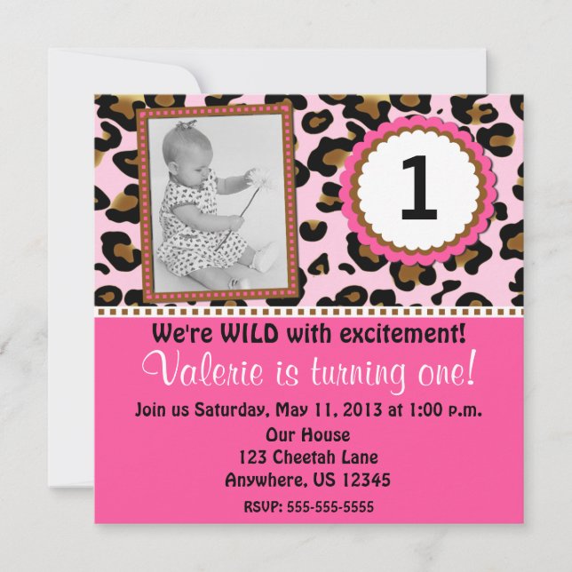 Invitation rose d'anniversaire de filles (Devant)