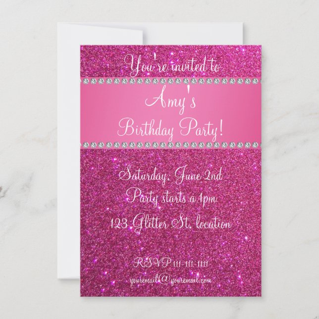 Invitation rose d'anniversaire de parties (Devant)