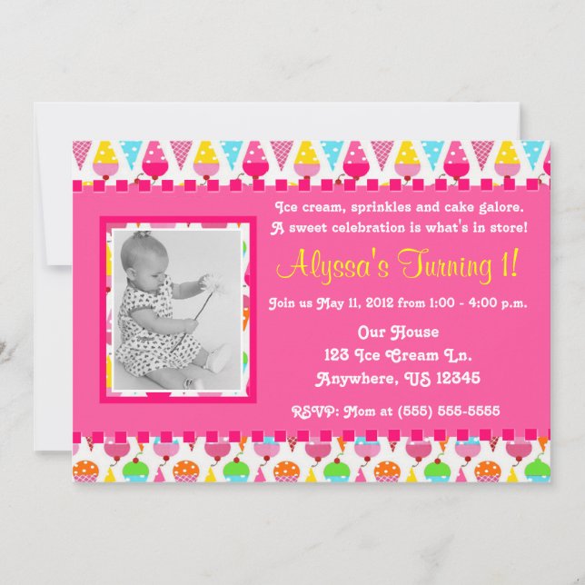 Invitation rose d'anniversaire de photo de fille (Devant)