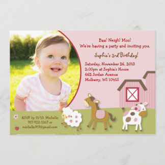 Invitation rose d'anniversaire de photo de fille