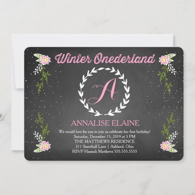 Invitation rose d'anniversaire d'Onderland d'hiver (Devant)