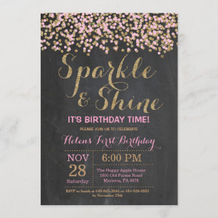 Invitation rose d'anniversaire d'or d'étincelle et