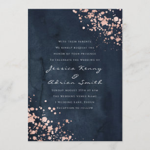 Invitation Rose d'aquarelle de la marine moderne Mariage de d