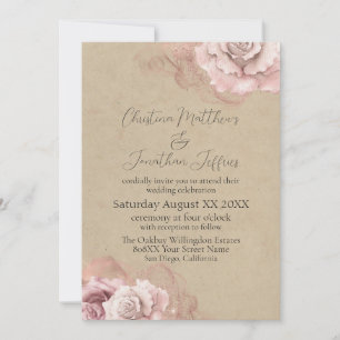 Invitation Rose d'aquarelle romantique Rustique Mariage de gl
