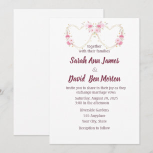Invitation Rose d'aquarelle rose Mariage de coeur floral
