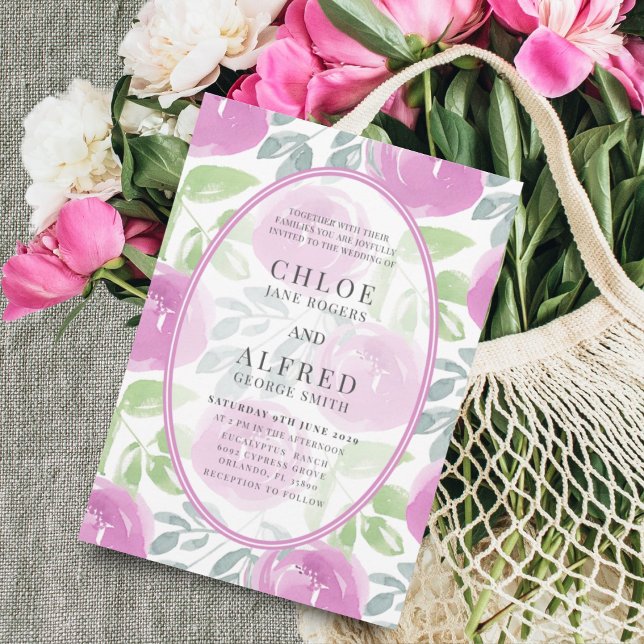 Invitation Rose d'aquarelle rose moderne Mariage floral (Créateur téléchargé)