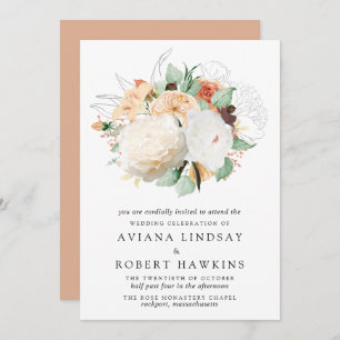 Invitation Rose d'automne moderne et Mariage de Peony Bouquet