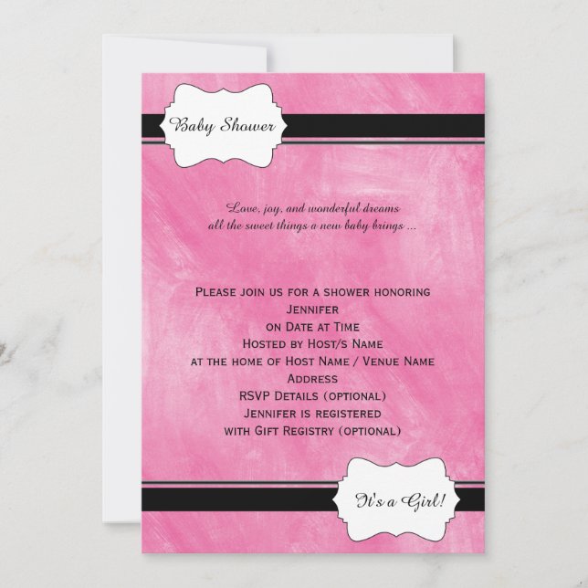 Invitation rose de baby shower d'aquarelle (Devant)