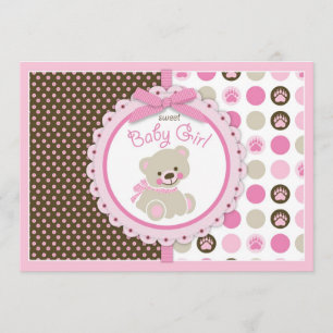 Invitation Rose de baby shower de bébé d'ours de nounours