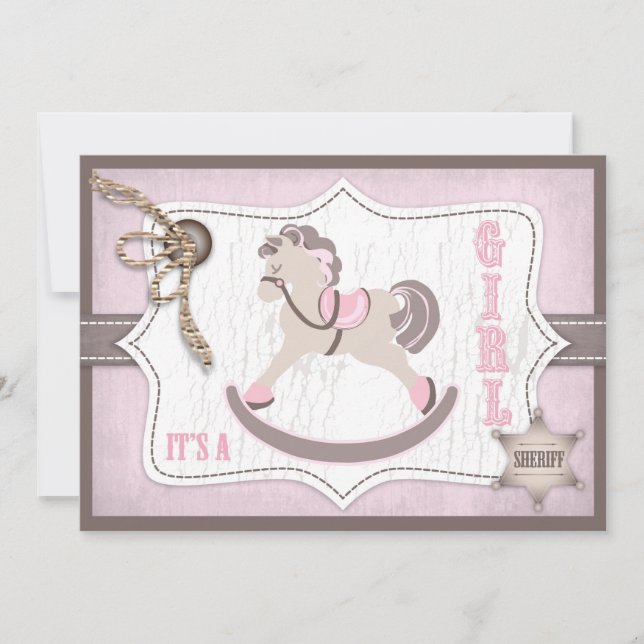 Invitation Rose de baby shower de cow-girl de cheval de (Devant)