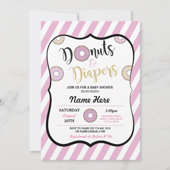 Invitation rose de baby shower de fille de butées (Devant)