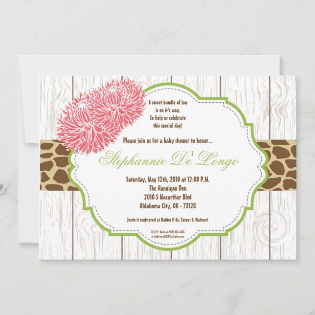 invitation rose de baby shower de guépard de la (Devant)