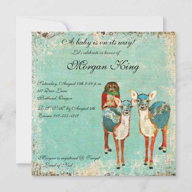 Invitation rose de baby shower de hibou et de (Devant)