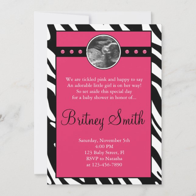 Invitation rose de baby shower de photo de (Devant)