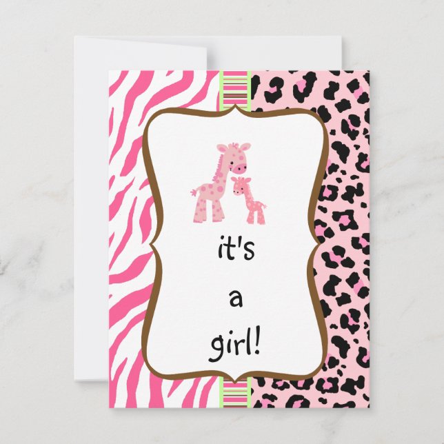 invitation rose de baby shower de poster de animal (Devant)