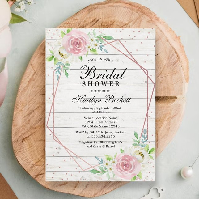 Invitation Rose de bois rustique or huile Fête des mariées fl (Créateur téléchargé)