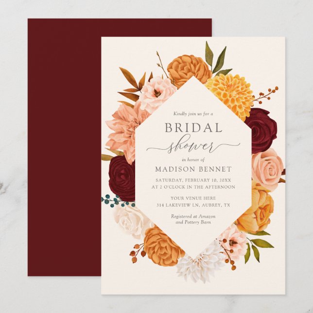 Invitation Rose de Bourgogne Chute Florale Bridal Showée Invi (Devant / Derrière)