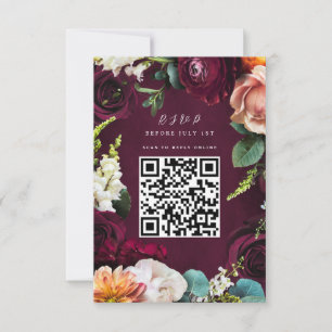 Invitation Rose de Bourgogne Ranunculus Mariage QR Code RSVP