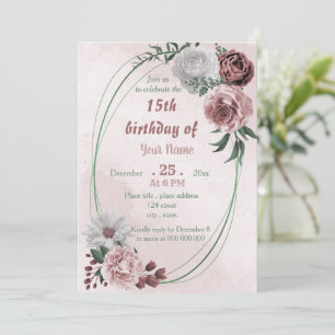 Invitation rose de cannelle blanc fleuri géométrique annivers