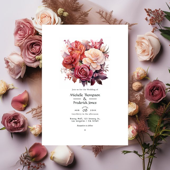 Invitation Rose de cannelle et Rose Dusty Mariage Floral (Créateur téléchargé)