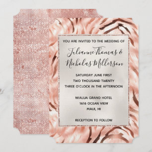 Invitation Rose de champagne rose Pearl Glam Zebra Mariage
