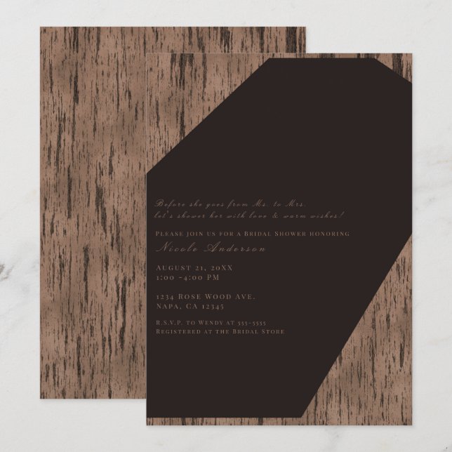 Invitation Rose de chocolat rustique Bois Fête des mariées mo (Devant / Derrière)
