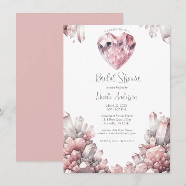 Invitation Rose de Coeur rose Quartz Love Fête des mariées de (Devant / Derrière)