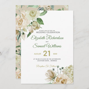Invitation Rose de crème Bud Hydrangea Aquarelle Classique