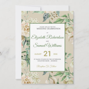 Invitation Rose de crème Bud Hydrangea Watercolor Classic