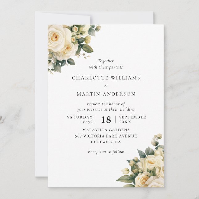 Invitation Rose de crème d'ivoire Mariage Floral (Devant)