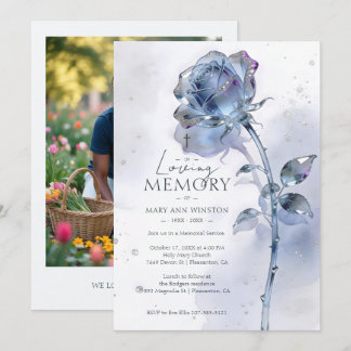 Invitation Rose de cristal bleu raffiné Photo Mémorial AML26
