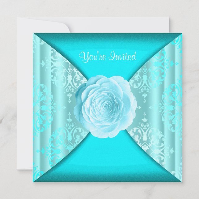 Invitation Rose de Damas sarcelle sarcelle bleu Toutes occasi (Devant)