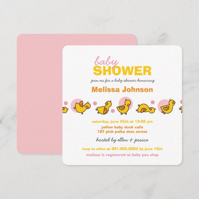 Invitation rose de douche de bébé de points de (Devant / Derrière)