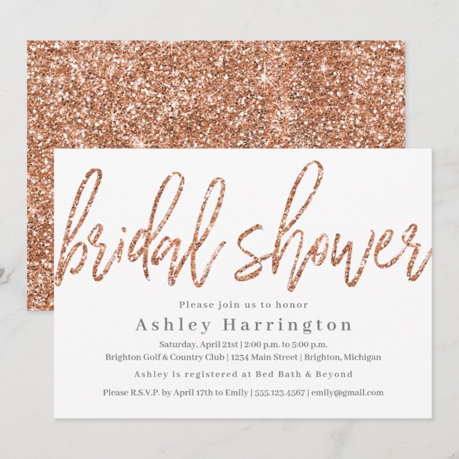 Invitation rose de douche nuptiale or avec Parties (Devant / Derrière)